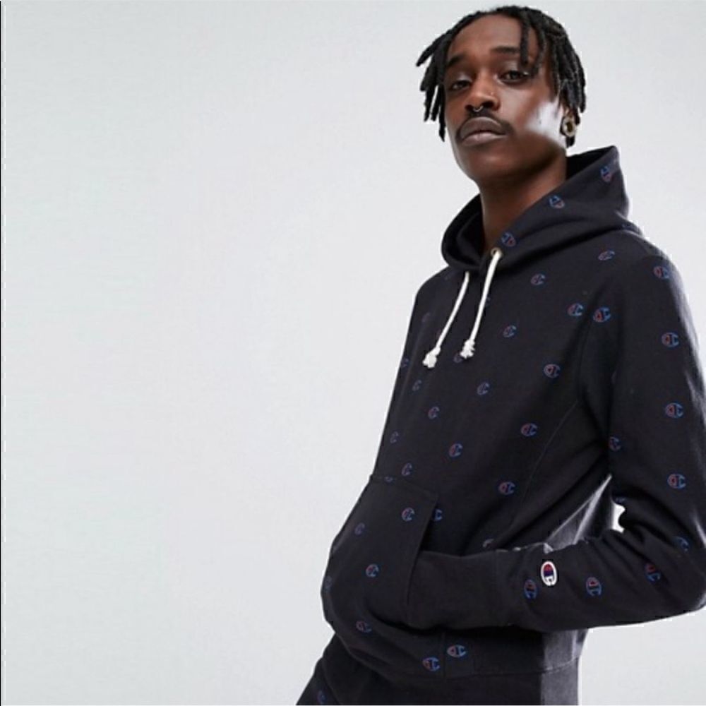 𝅺CHAMPION Reverse Weave All Over Logo Hoodie M